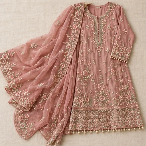 Pink embroidered festive outfit